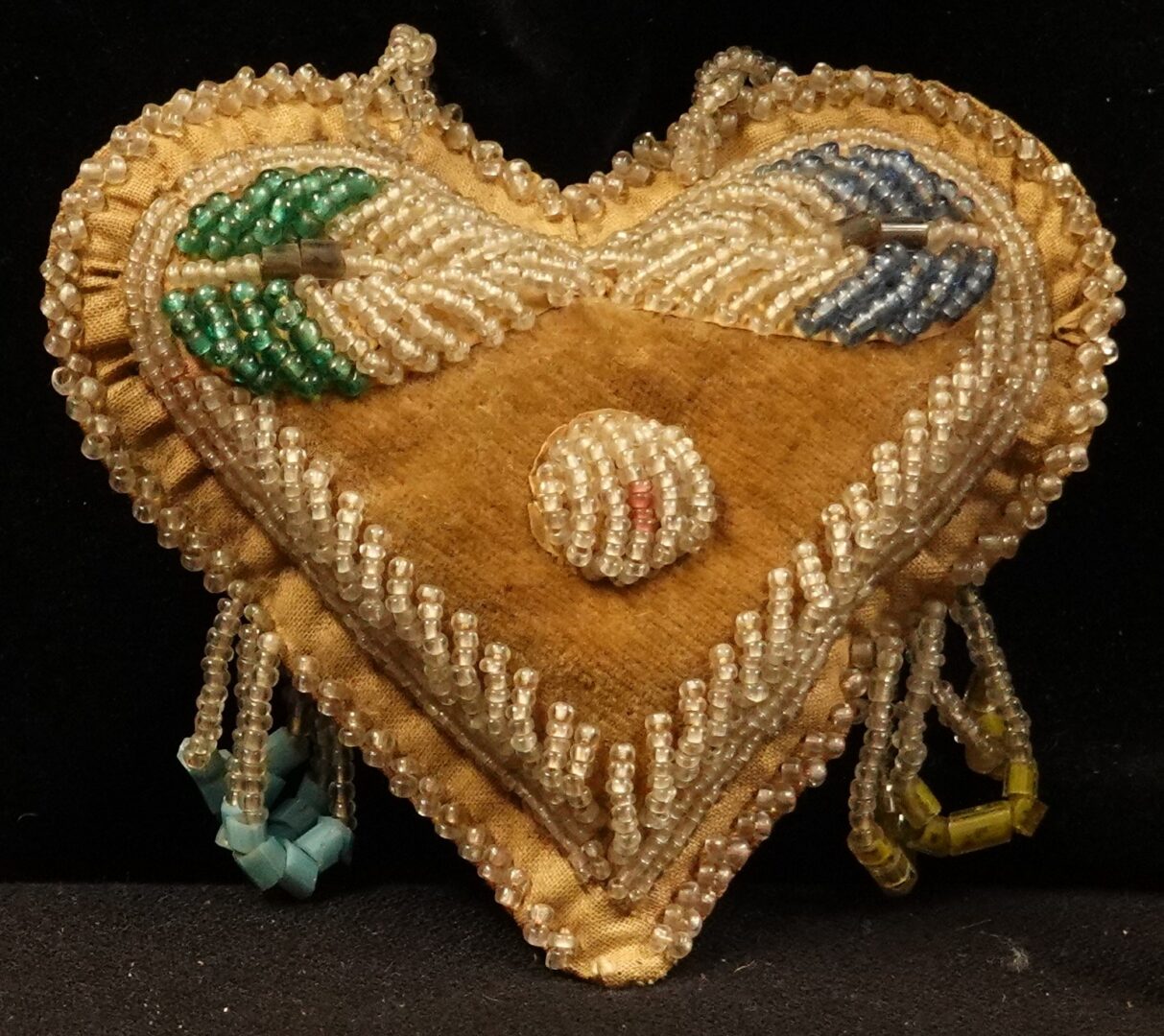 Niagara beadwork heart-shaped pin cushion vintage