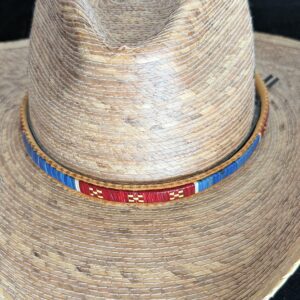 Handmade Porcupine Quill Hatband blue and red - with white beading