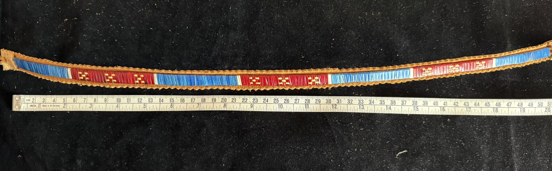 Handmade Porcupine Quill Hatband blue and red - with white beading - Image 5