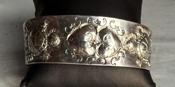 Cuff Sterling Silver 4 Hearts & 2 Turtles .75" x 6.3"