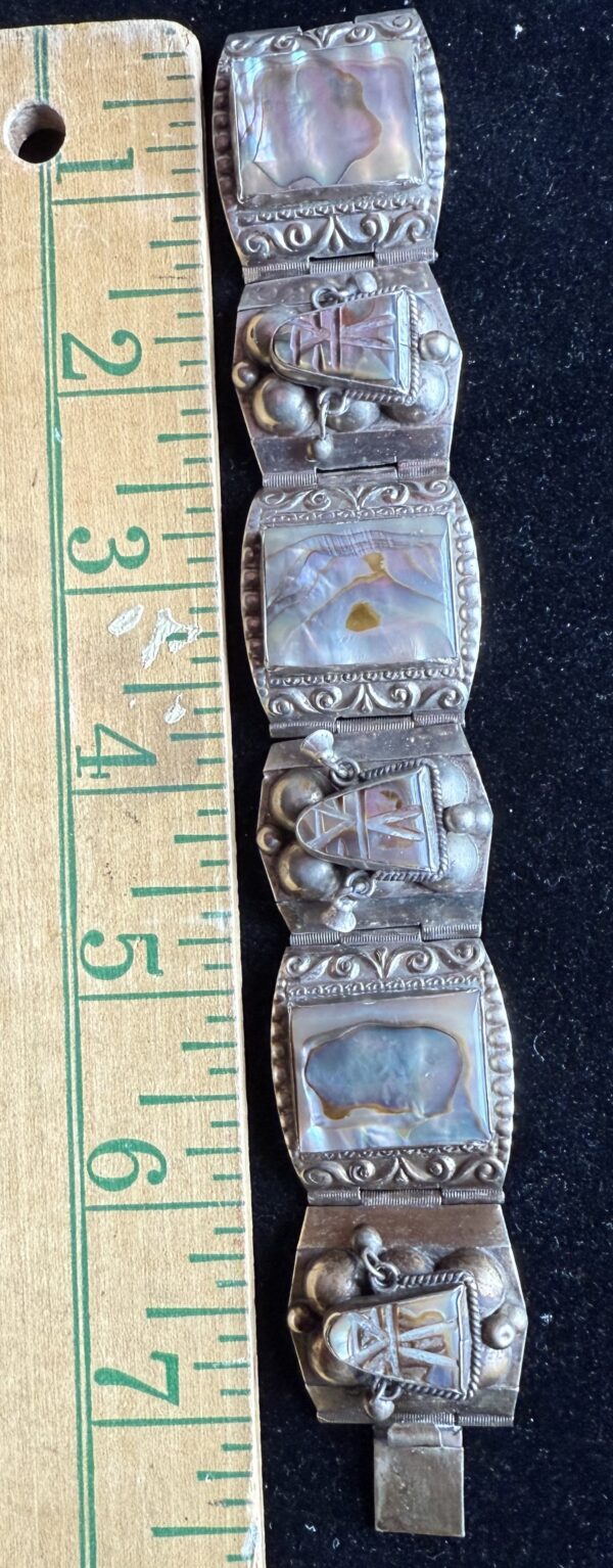 Bracelet - Abalone and Sterling - Warrior Mask Vintage Aztec - Image 2