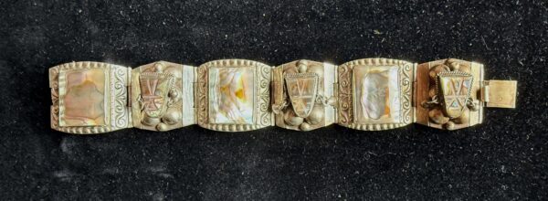 Bracelet - Abalone and Sterling - Warrior Mask Vintage Aztec