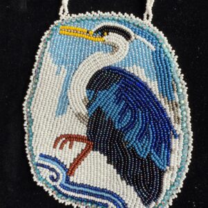 Beaded necklace depicting a heron design.