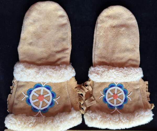 Mittens - leather with bead work gauntlet style