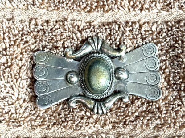 Vintage Silver Pin Large Green Stone