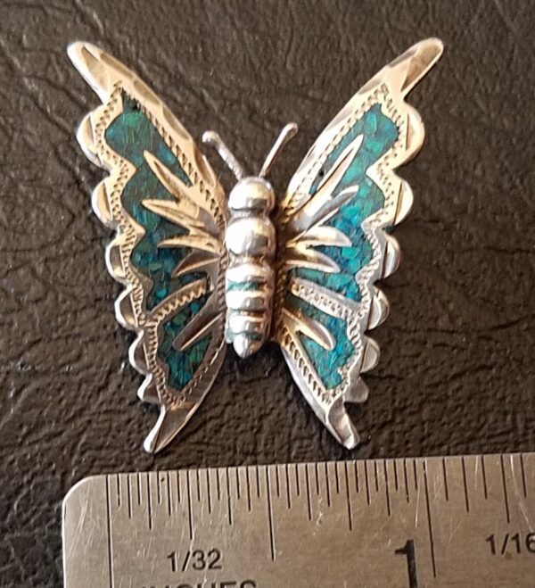 Vintage Butterfly Pin Silver Turquoise - Image 3