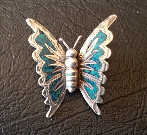 Vintage Butterfly Pin Silver Turquoise