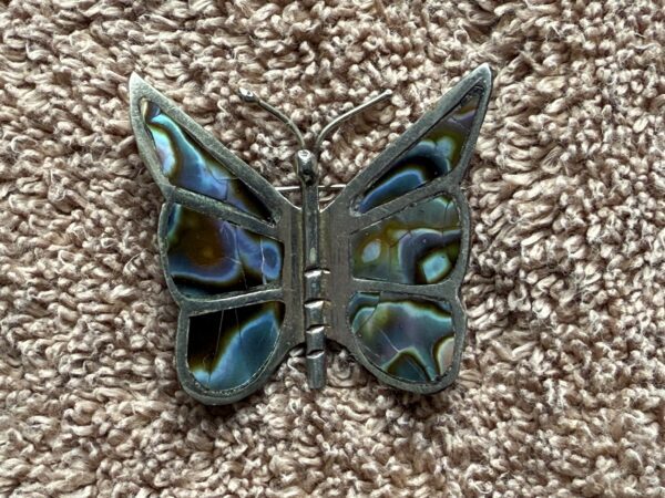 Vintage Butterfly Pin Silver & Abalone