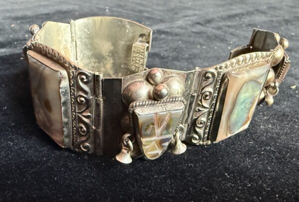 Bracelet - Abalone and Sterling - Warrior Mask Vintage Aztec - Image 4